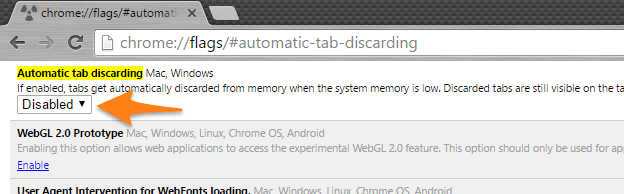 disable automatic tab discarding android